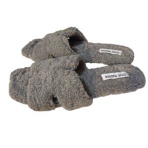 Steve Madden‎ Womens Gray Fuzzy Open-Toe Slide Slippers Size 8
